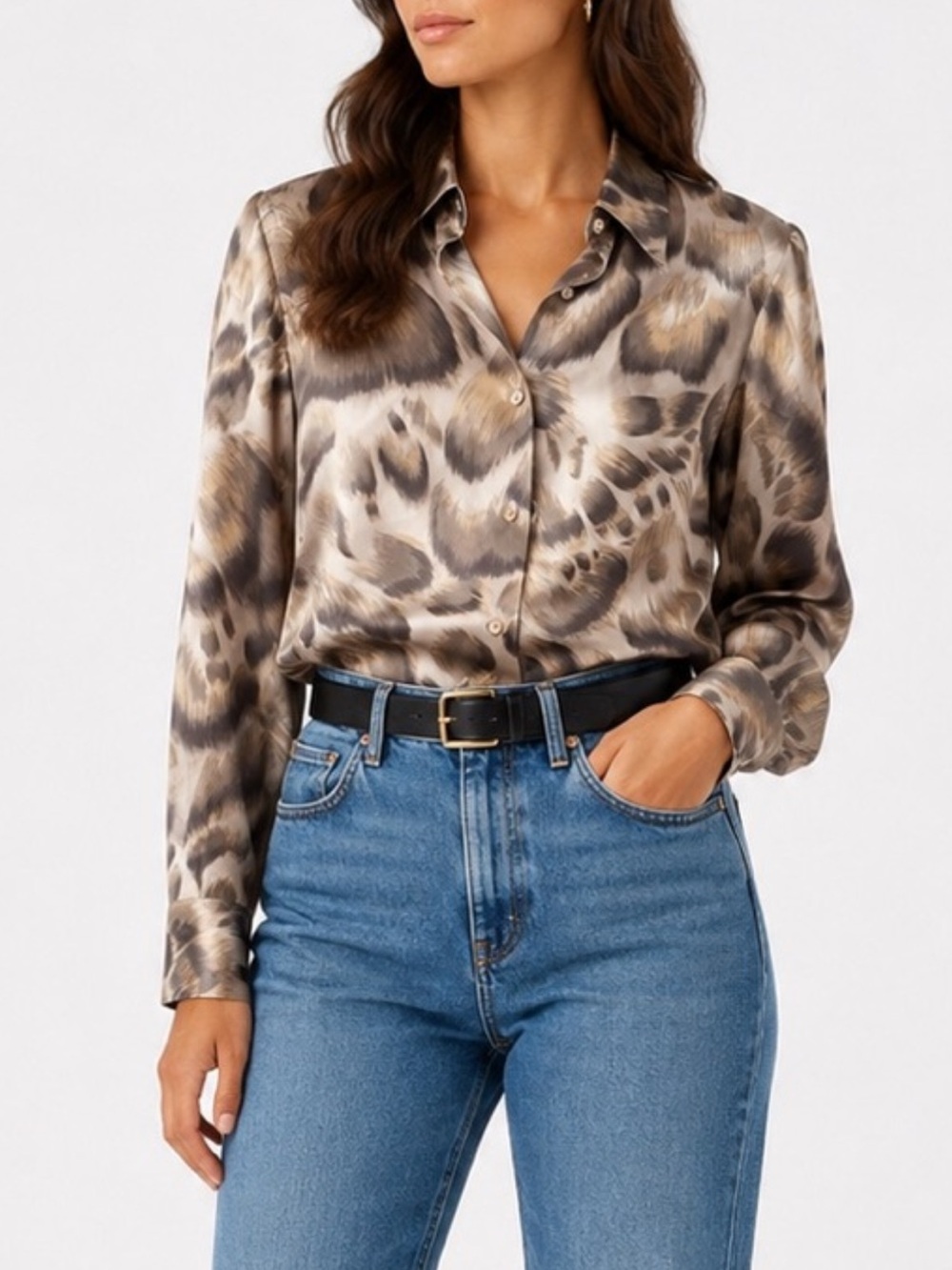 Loro Piana Brown and Cream Leopard-Print Silk Button-Down Shirt